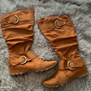 Camel suede boots